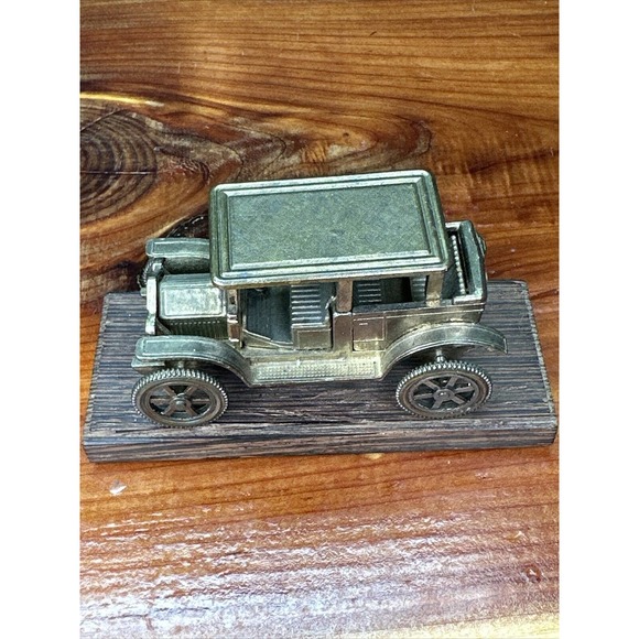 Vintage Made in Italy Die Cast Brass 1910-1920 Touring Car, Wooden Base, Rare! - Picture 5 of 8